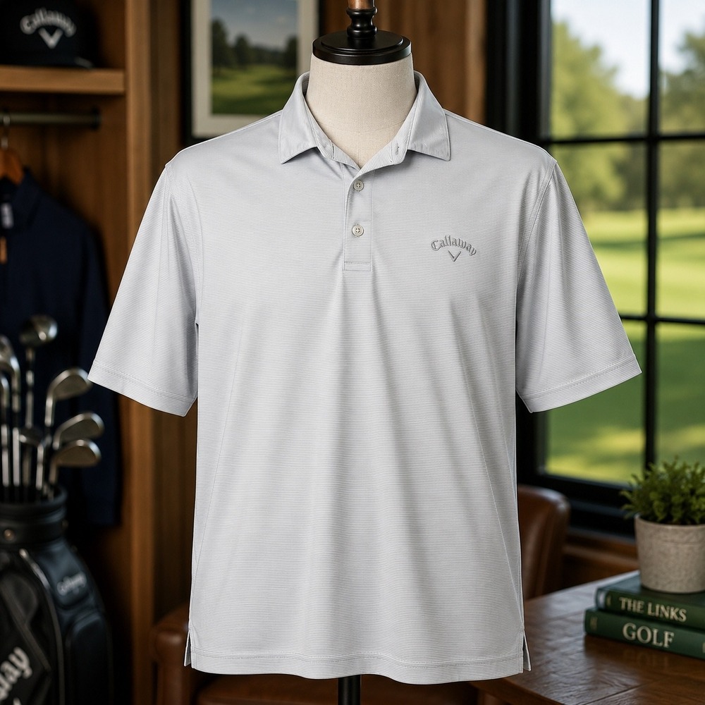 Callaway Opti-Dri Golf Polo Shirt Mens Large Grey Micro Stripe Short Sleeve L‎